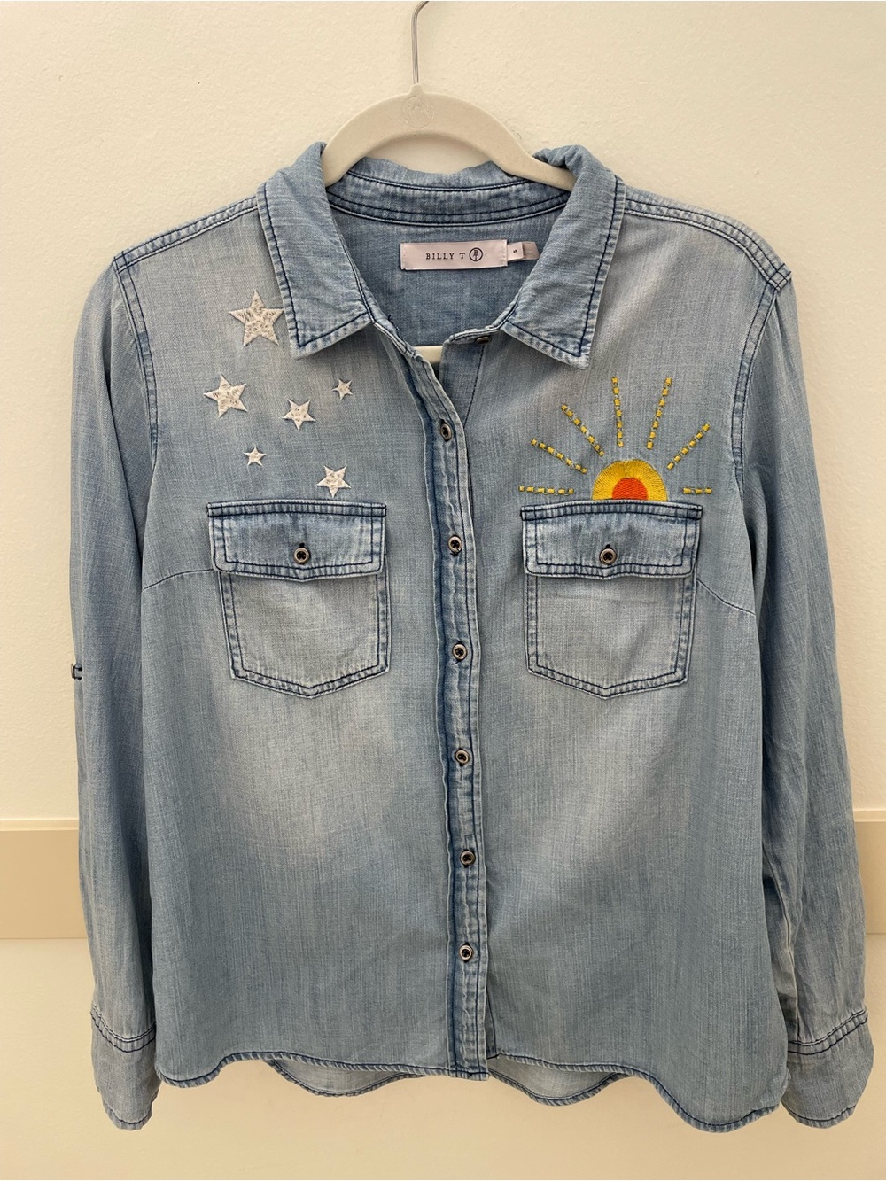 Billy T Hello Sunshine Button-Up Shirt - Small - Washed Blue